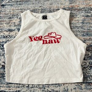 SHEIN White Crop Top with Red Yeehaw Design
